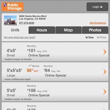 Screenshot of the Public Storage Mobile project