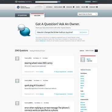 Screenshot of the Toyota Ask an Owner project